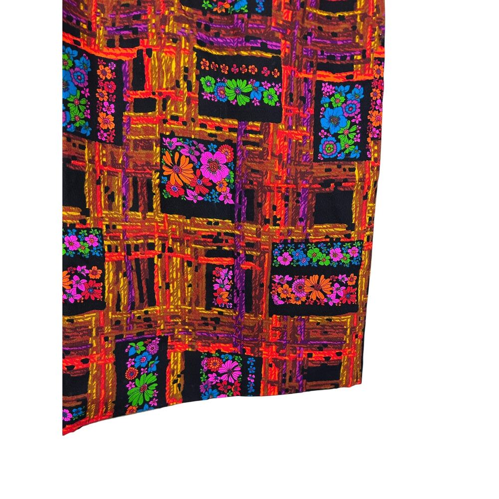 Vintage 70s Vibrant Patterned High Waisted Maxi Pencil Skirt Retro L - Picture 5 of 6